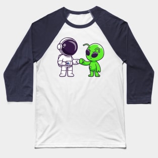 Astronaut With Cute Alien High Fives Cartoon Baseball T-Shirt